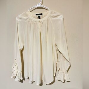 LAUREN Ralph Lauren 100% Silk Ivory Ruffle Cuff Long-Sleeve Blouse